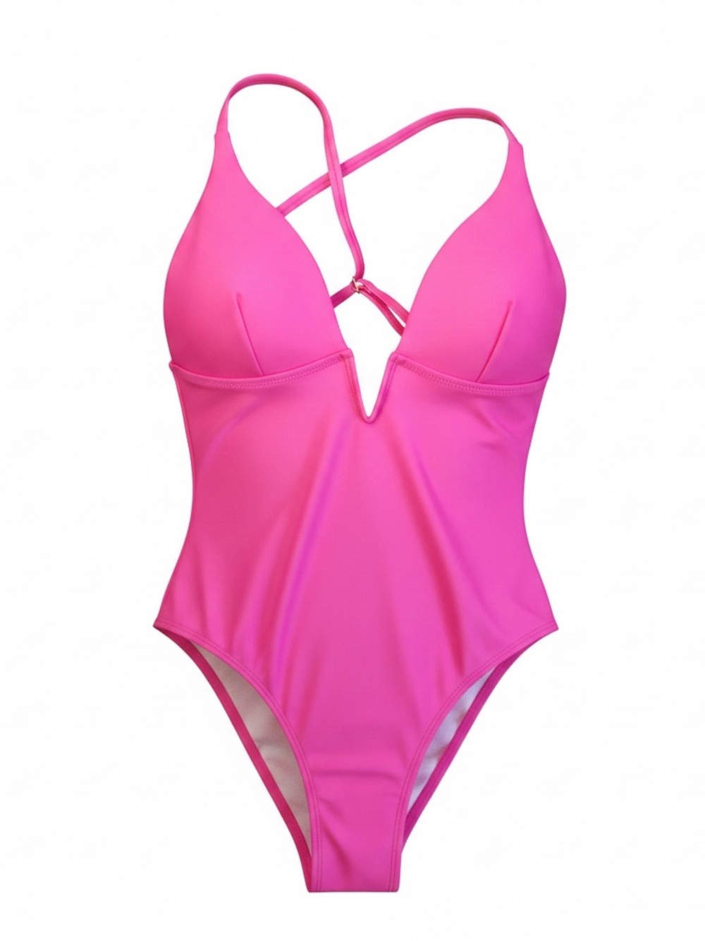 Cupshe Hot Pink V-Plunge One-Piece Swimsuit